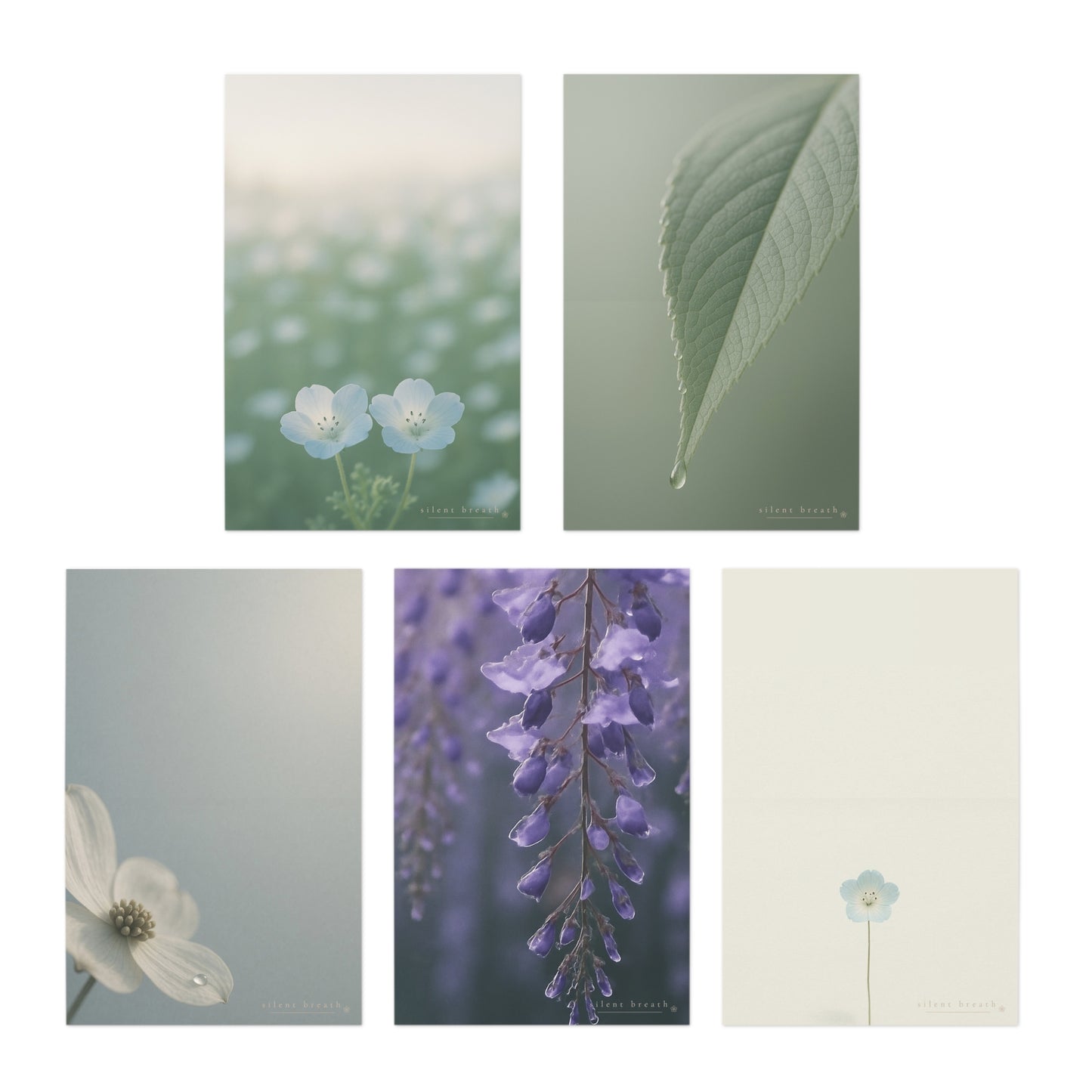 silent breath — Japanese Botanical Greeting Cards (Set of 5)